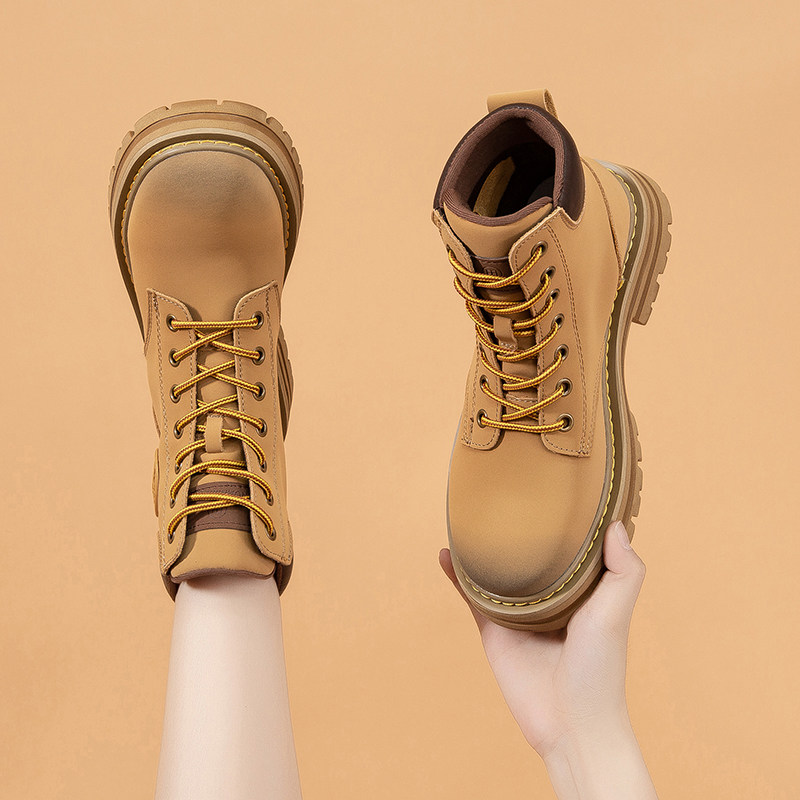 大黄靴女款2026新款秋冬单靴韩版短靴休闲厚底马丁靴高帮增高靴子