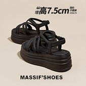 女2026夏新款 坡跟小个子增高一字带拖鞋 爆款 罗马凉鞋 外穿松糕鞋 子