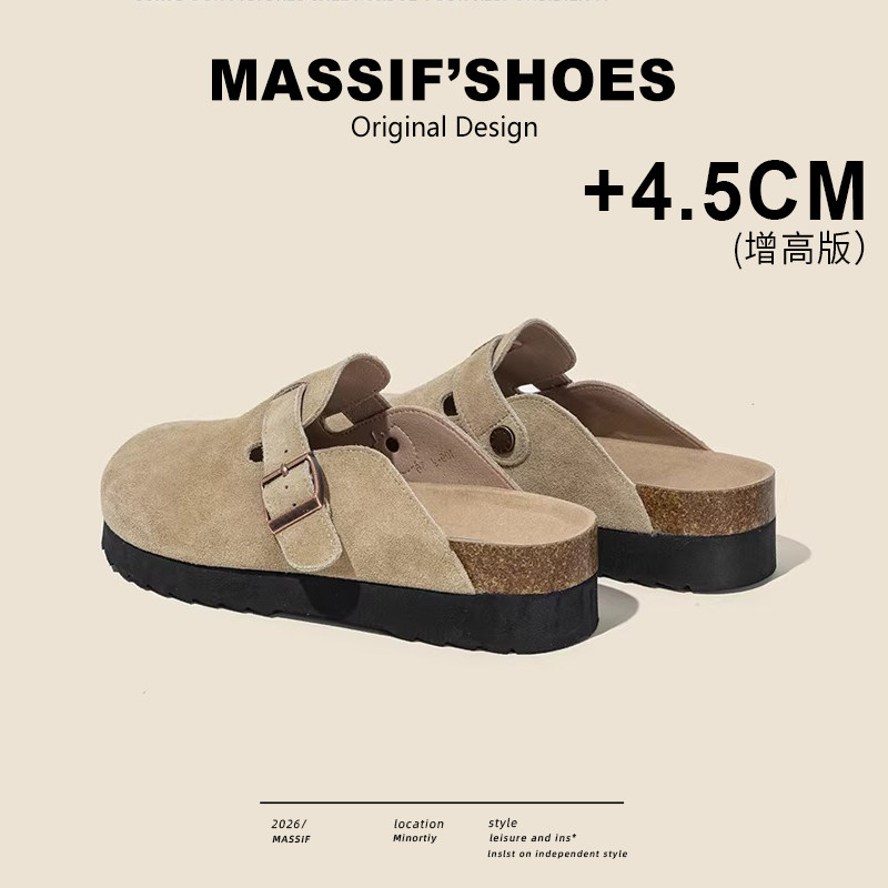 厚底增高勃肯半拖鞋女新款夏外穿超软厚底钓鱼小个子包头博肯单鞋