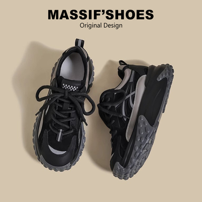 加绒增高黑色松糕复古休闲运动鞋