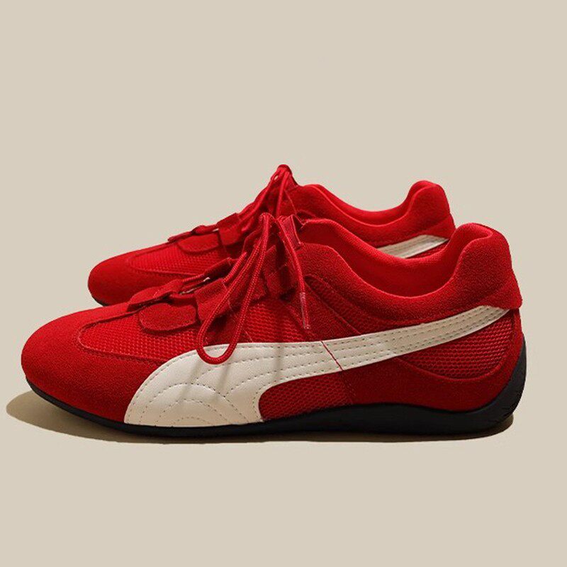 红色德训鞋女2026夏新款轻便软底运动休闲鞋网面镂空透气平底板鞋