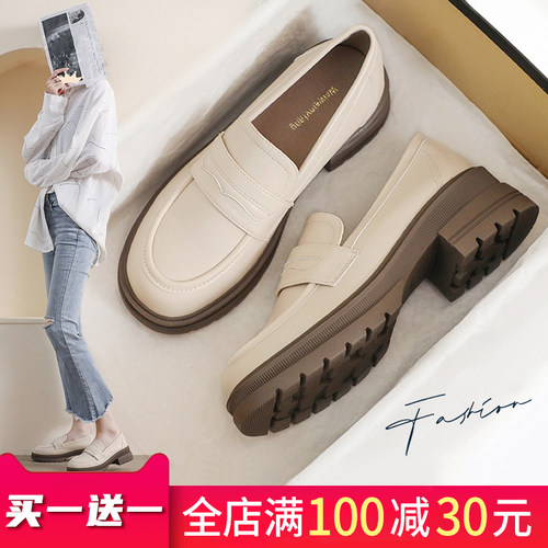 乐福鞋复古英伦风一脚蹬粗跟软底