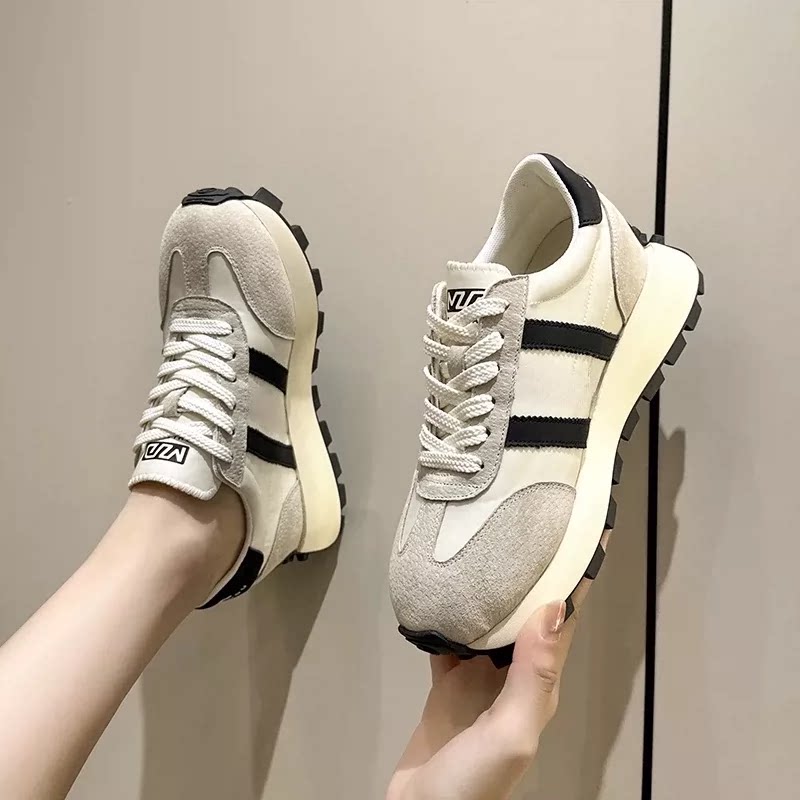 厚底老爹鞋女薄款2026新款秋季增高小码德训鞋百搭运动休闲小白鞋