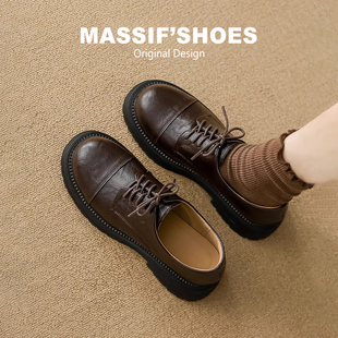 英伦风厚底乐福鞋女2026春秋新款真皮复古棕色小皮鞋学院粗跟单鞋