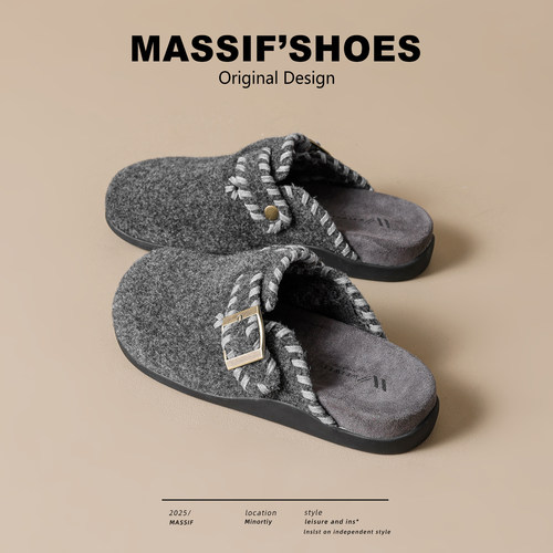 massif厚底毛毛包头勃肯鞋百搭