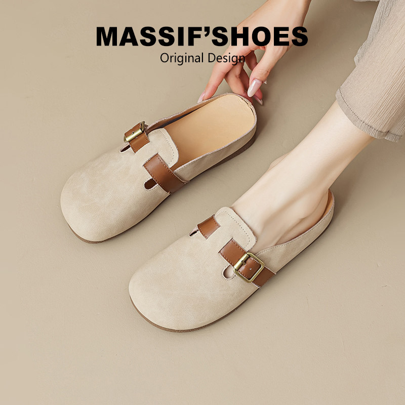 半拖勃肯鞋女平底2026新款夏外穿懒人一脚蹬包头拖鞋软底博肯单鞋