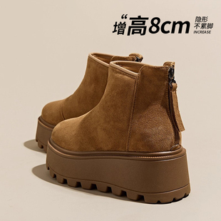 真皮美拉德短靴子女2025巨好看靴子超火勃肯鞋 加绒炸街棕色马丁靴