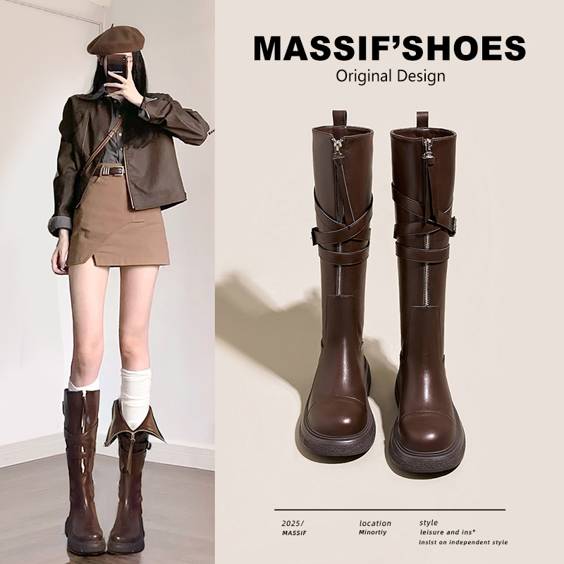 美拉德长筒靴女秋冬骑士靴加绒
