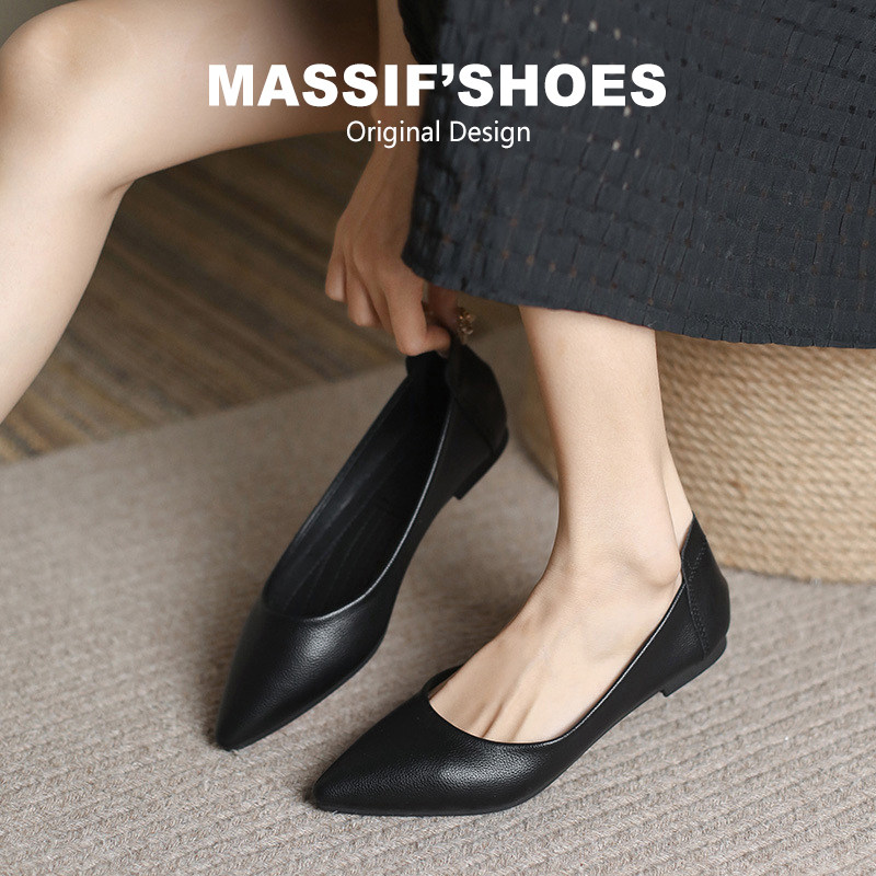 真皮平底单鞋女黑色皮鞋尖头百搭工作上班职业奶奶鞋软底大码女鞋,女鞋,浅口单鞋,淘宝优惠券,粉丝福利购,淘宝优惠卷
