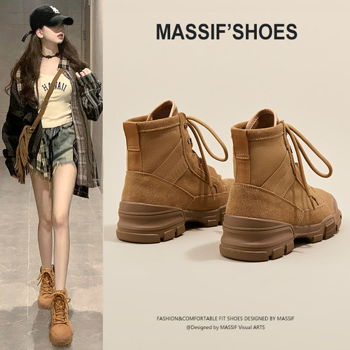 厚底短靴情侣帆布机车登山沙漠靴