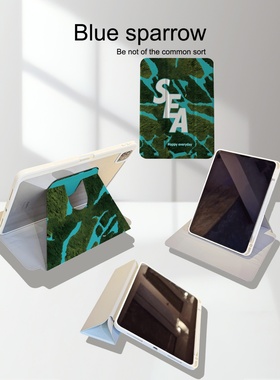 小众绿色森林纹理SEA苹果平板保护套适用iPadAir7新款360°旋转三折ipad11带笔槽13寸air6男女11寸mini保护壳