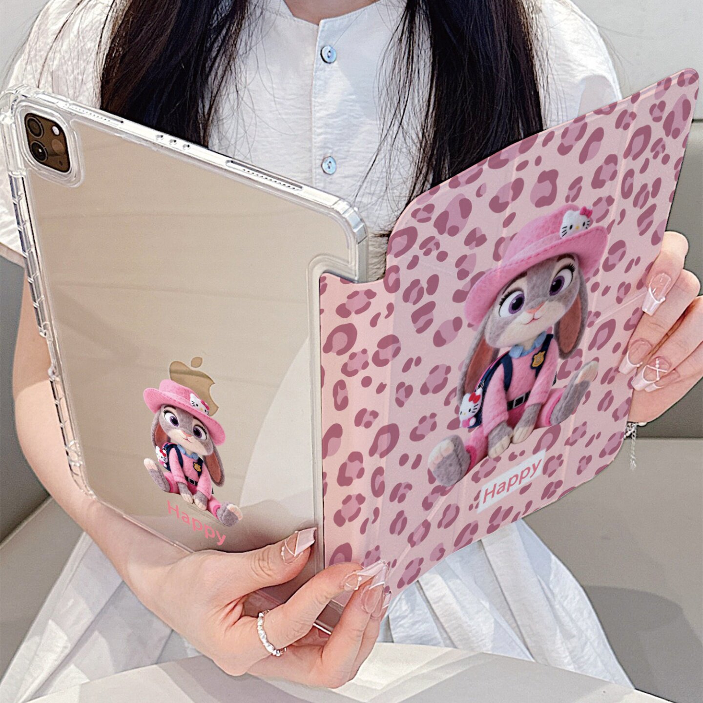 可爱粉豹纹朱迪Y折平板保护壳