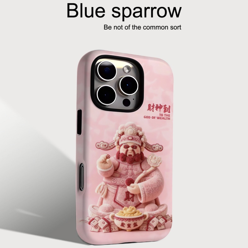 创意毛绒粉财神爷二合一菲林手机壳