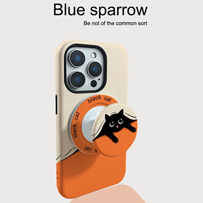 可爱探头黑猫磁吸支架菲林手机壳