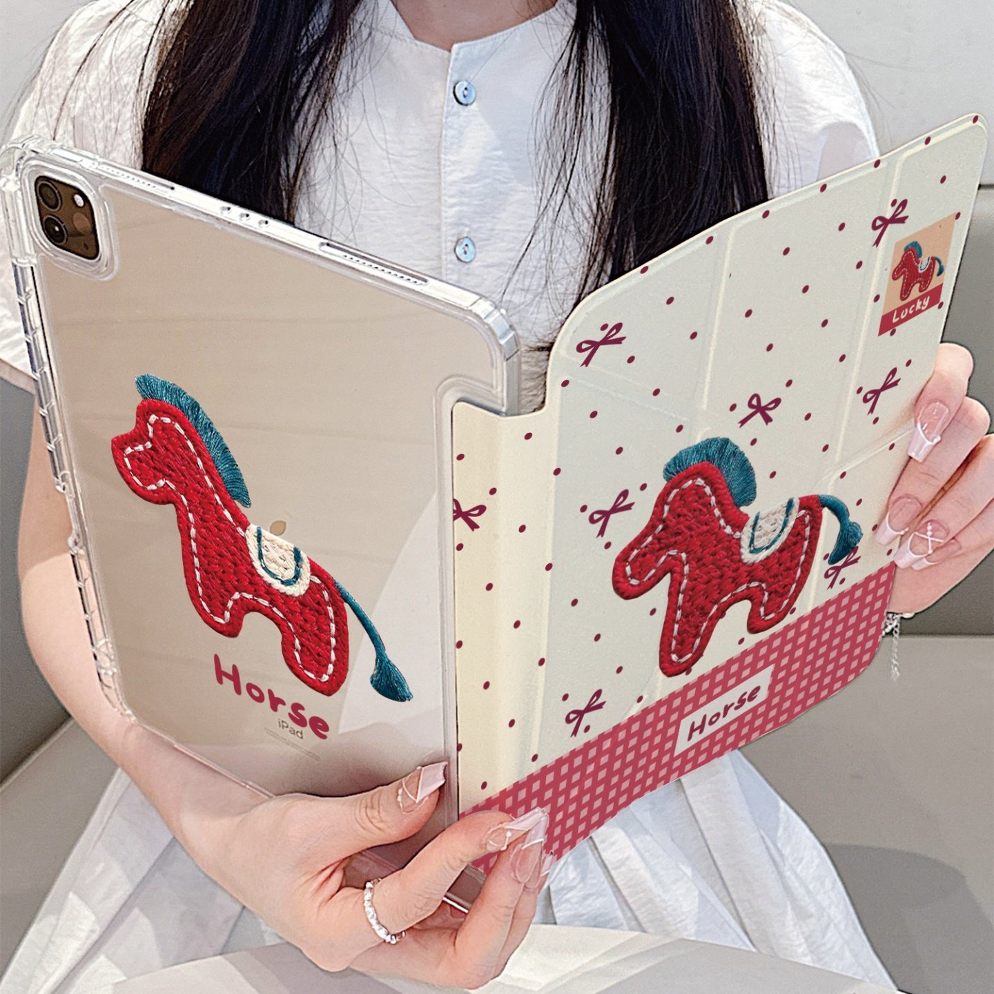 可爱波点红色小马Y折平板保护壳
