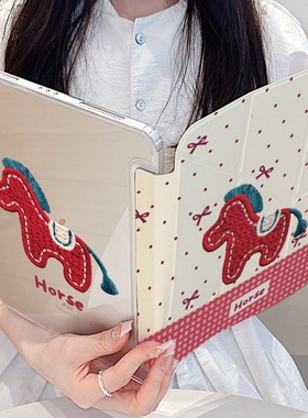 可爱波点红色小马苹果平板保护套适用iPadAir7新款Y形折叠ipad11带笔槽13寸air6女11寸mini6保护壳iPad10防摔