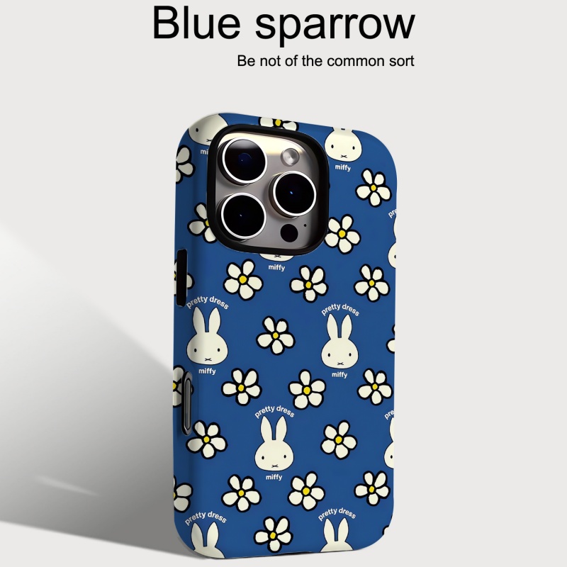 蓝底花花兔子头二合一菲林手机壳
