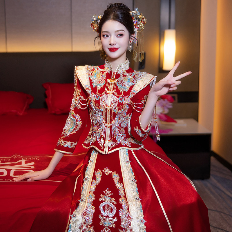丝绒秀禾服2026新款新娘高端结婚礼服中式婚服大码敬酒服出阁服女