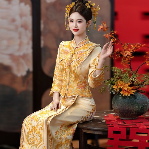 香槟色秀禾服2026年新款中式结婚嫁衣修身敬酒服直筒包臀裙新娘服