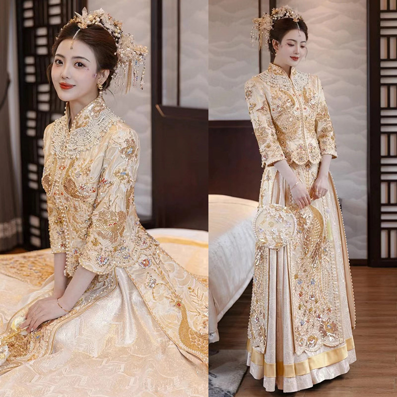 秀禾服新娘2026新款春夏中式结婚礼服金色敬酒服小个子香槟色秀和