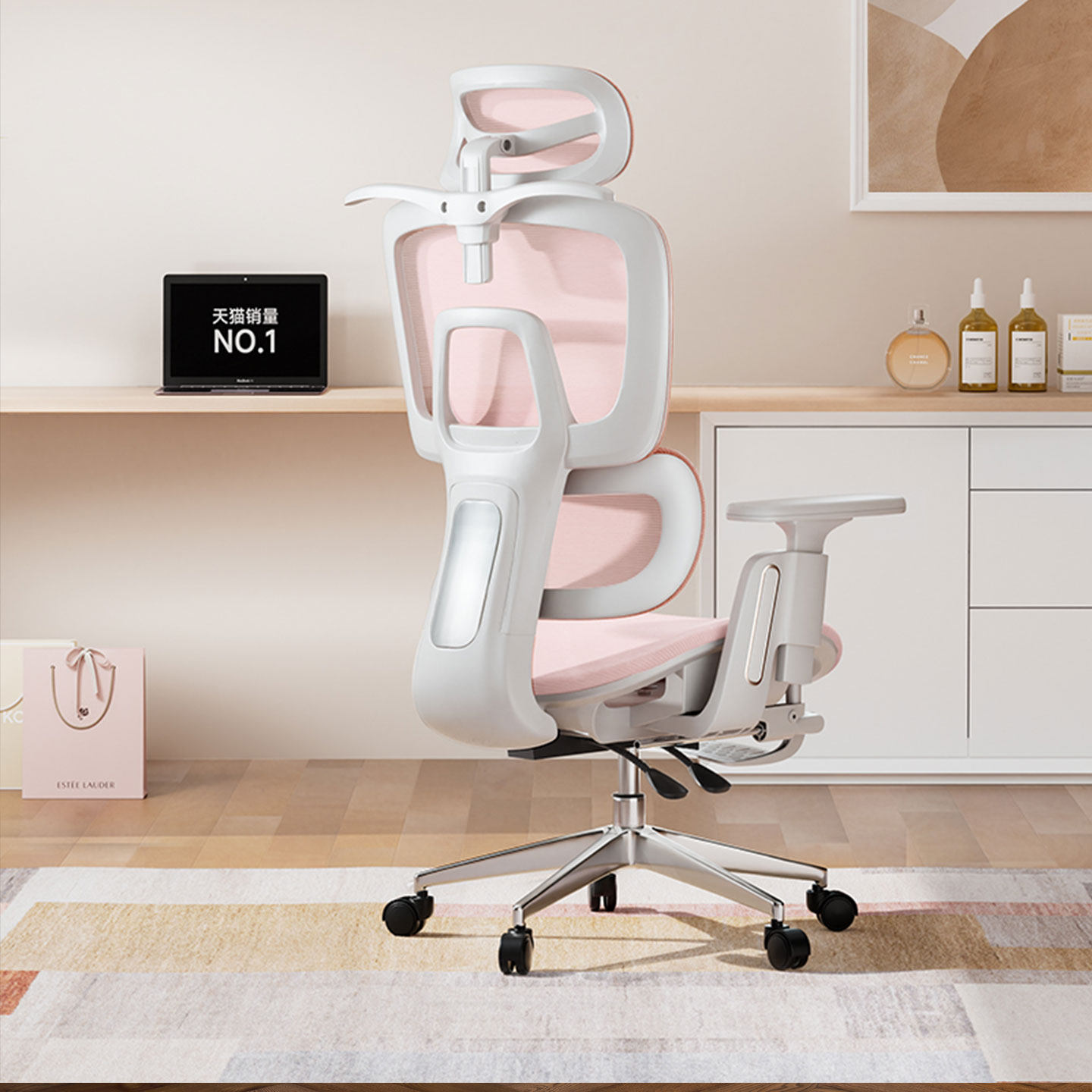 人体工学椅子护腰女生久坐舒适卧室办公椅粉色宿舍电脑椅电竞椅