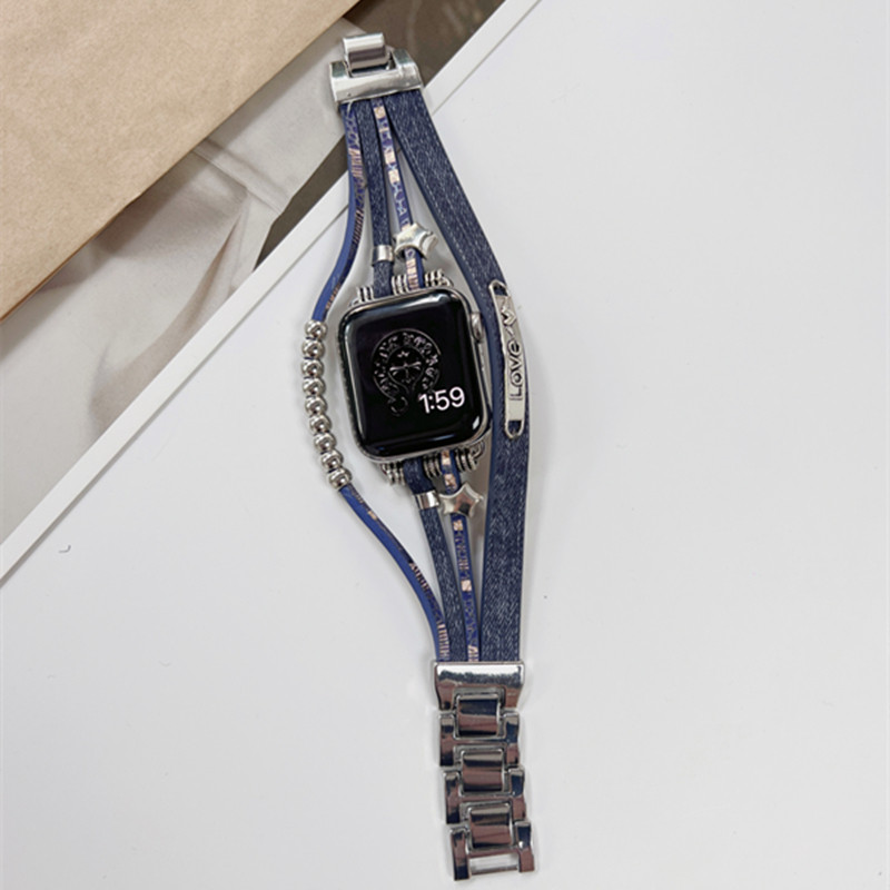COMPATIBLE APPLE IWATCH 56789SE SMART SPORTS WATCH S10 METALLIC LEATHER RETRO BRACELET SBAND