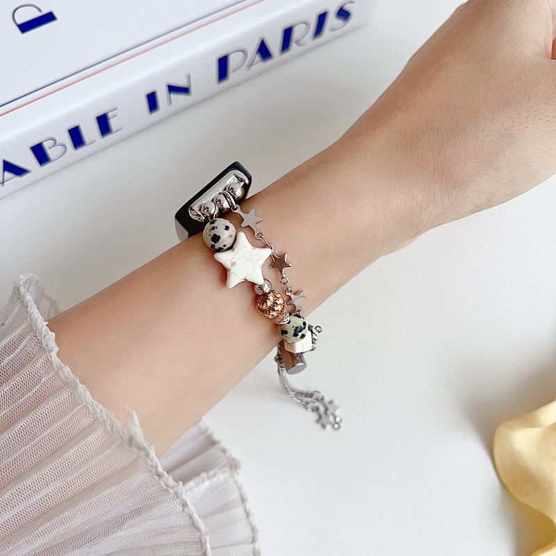 SUITABLE FOR HUAWEI BAND 8 BAND 9 SMART SPORTS WATCH PENTAGRAM STAR STRING VINTAGE BEADS CHAIN STRAP WOMENS WRISTBAND
