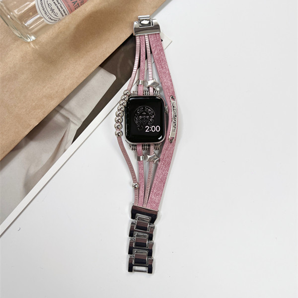COMPATIBLE APPLE IWATCH 56789SE SMART SPORTS WATCH S10 METALLIC LEATHER RETRO BRACELET SBAND