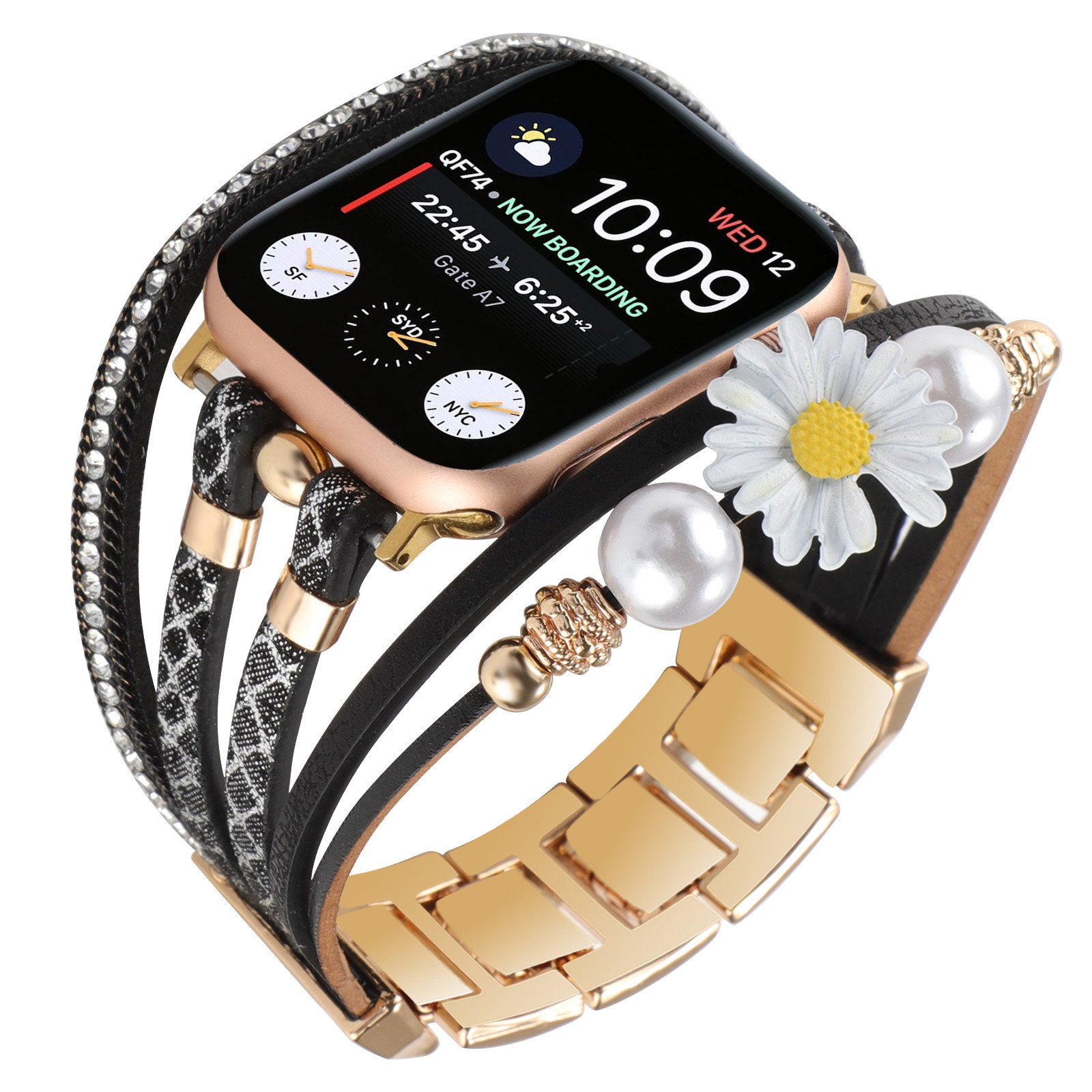 SUITABLE FOR IWATCH345678SE9 10 SMART WATCH BRACELET DAISY METAL LEATHER STRAP