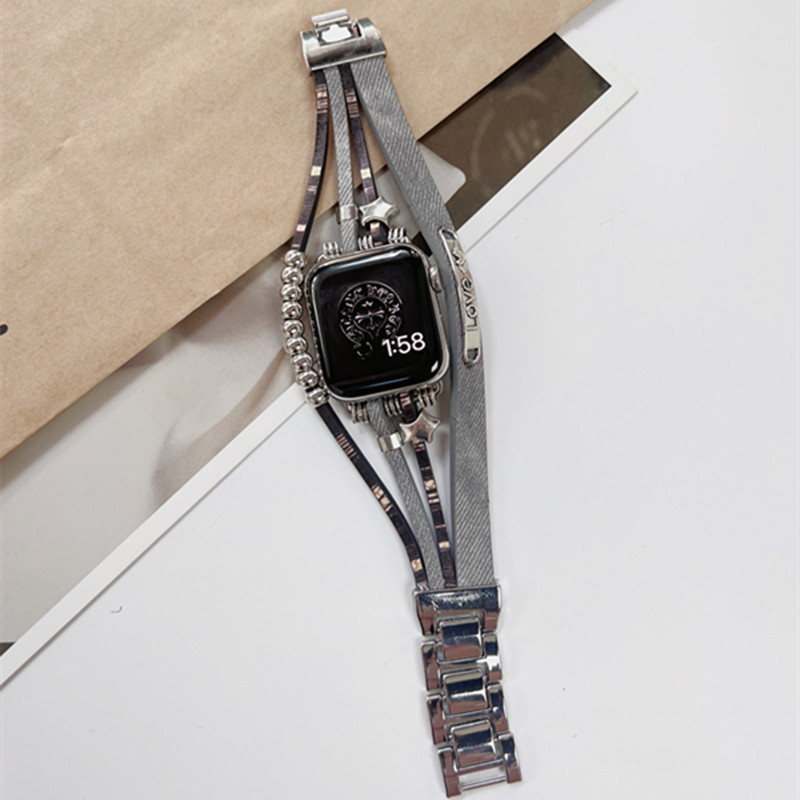 COMPATIBLE APPLE IWATCH 56789SE SMART SPORTS WATCH S10 METALLIC LEATHER RETRO BRACELET SBAND