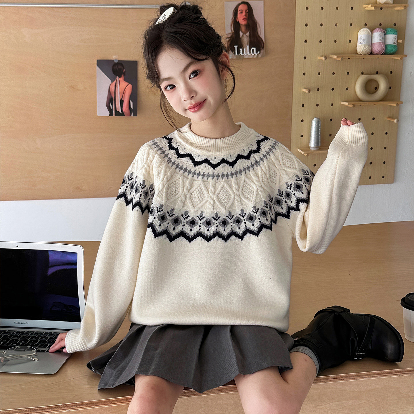 女孩毛衣加厚冬季2026新款超好看女童针织打底衫冬装儿童线衣秋冬