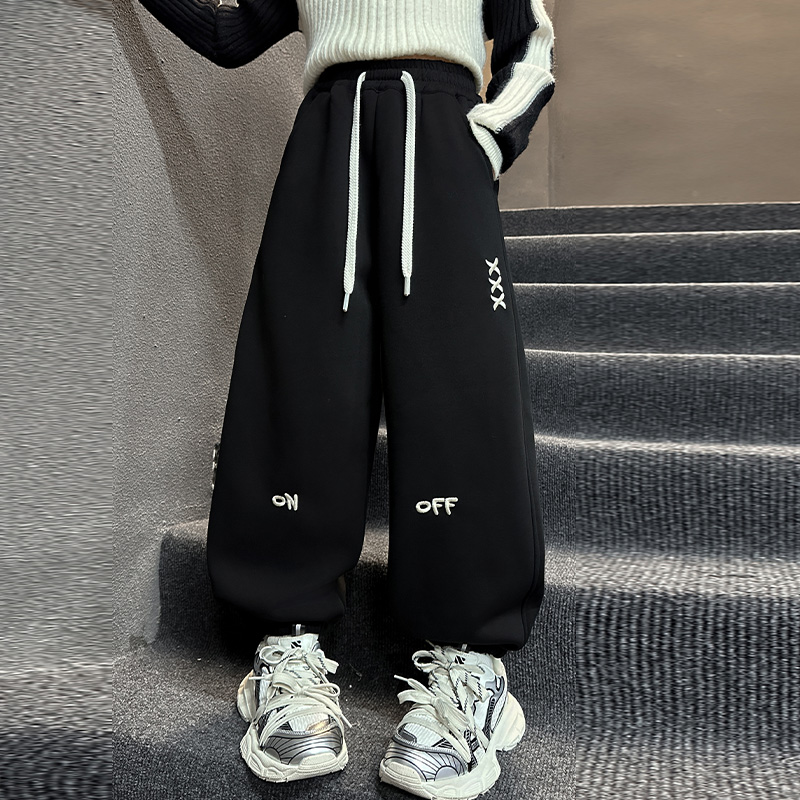 女童加绒运动裤秋冬款女大童裤子