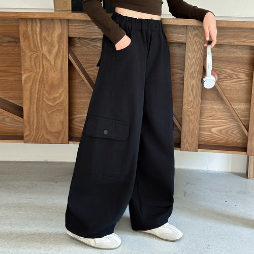 女童工装裤秋季弯刀裤子
