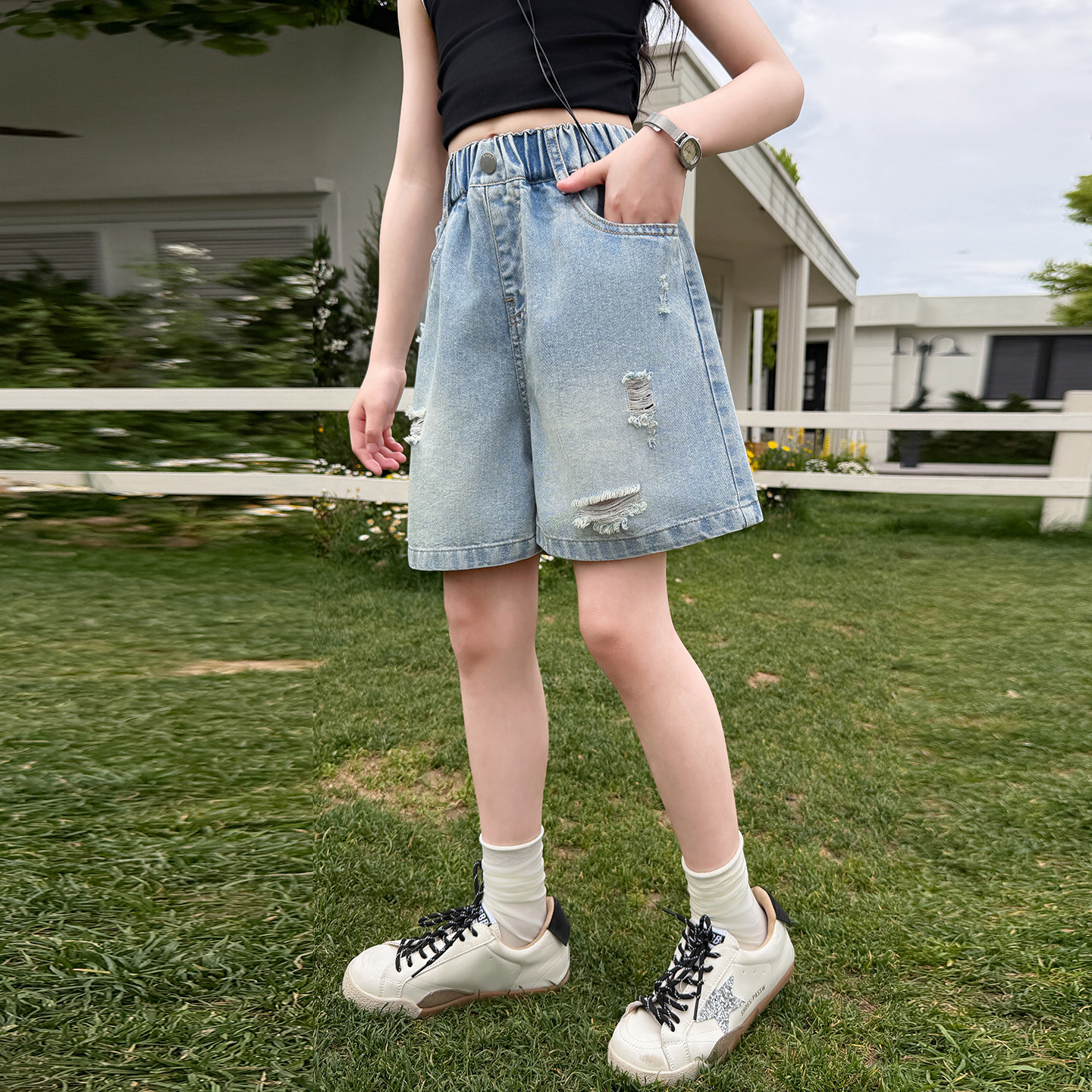 女童牛仔短裤夏季薄款2026新款女大童破洞五分裤夏天儿童裤子夏装