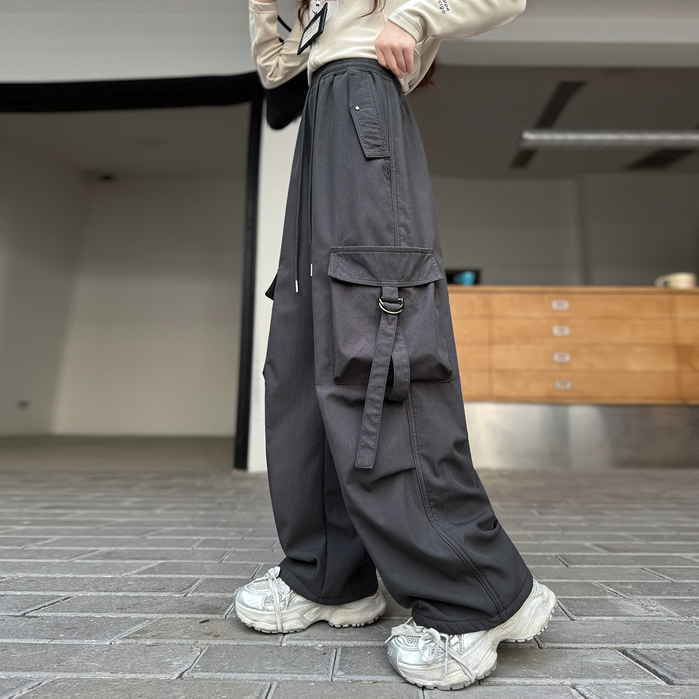 女童加绒工装裤冬季一体绒裤子