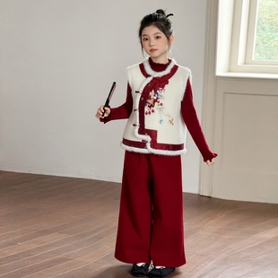 新中式女童冬装搭配一整套红色本命年12岁小女孩衣服儿童过年套装