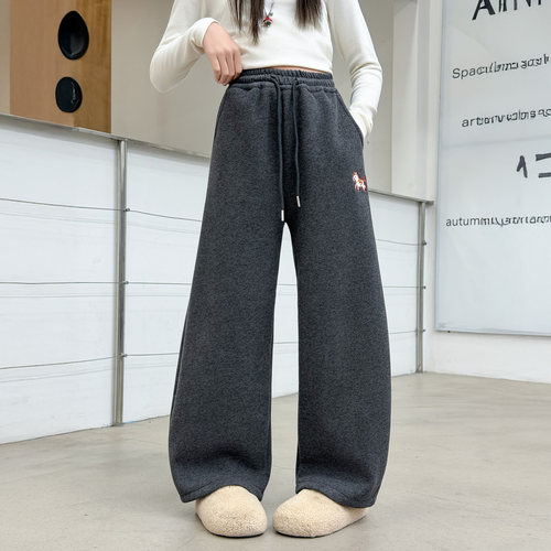 女童加绒弯刀裤冬装女大童直筒裤