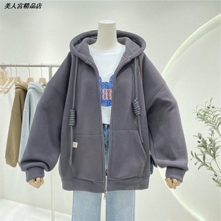 百搭加绒卫衣闺蜜装显瘦女连帽设计新款宽松小众休闲大码秋季女