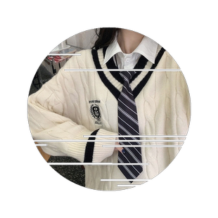 学院风秋冬甜美可爱V领毛衣女学生长袖韩版宽松百搭针织衫外套潮