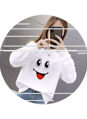 春秋新款白色棉卫衣女韩版宽松学生外套潮流印花圆领长袖上衣
