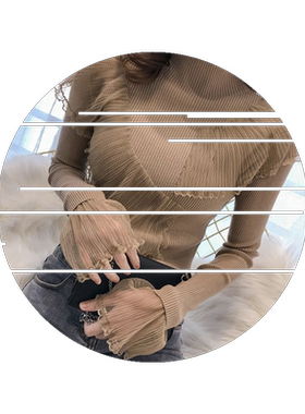 蕾丝拼接荷叶边毛衣女2026秋冬新款半高领修身针织打底衫上衣女潮