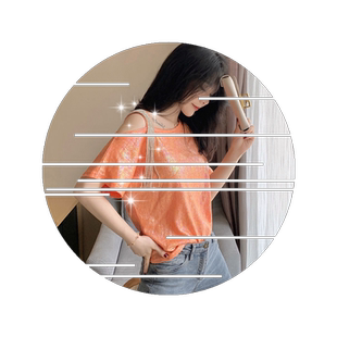 夏季冰丝漏锁骨短袖T恤女新款时尚潮流韩版露肩镶钻心机流苏上衣