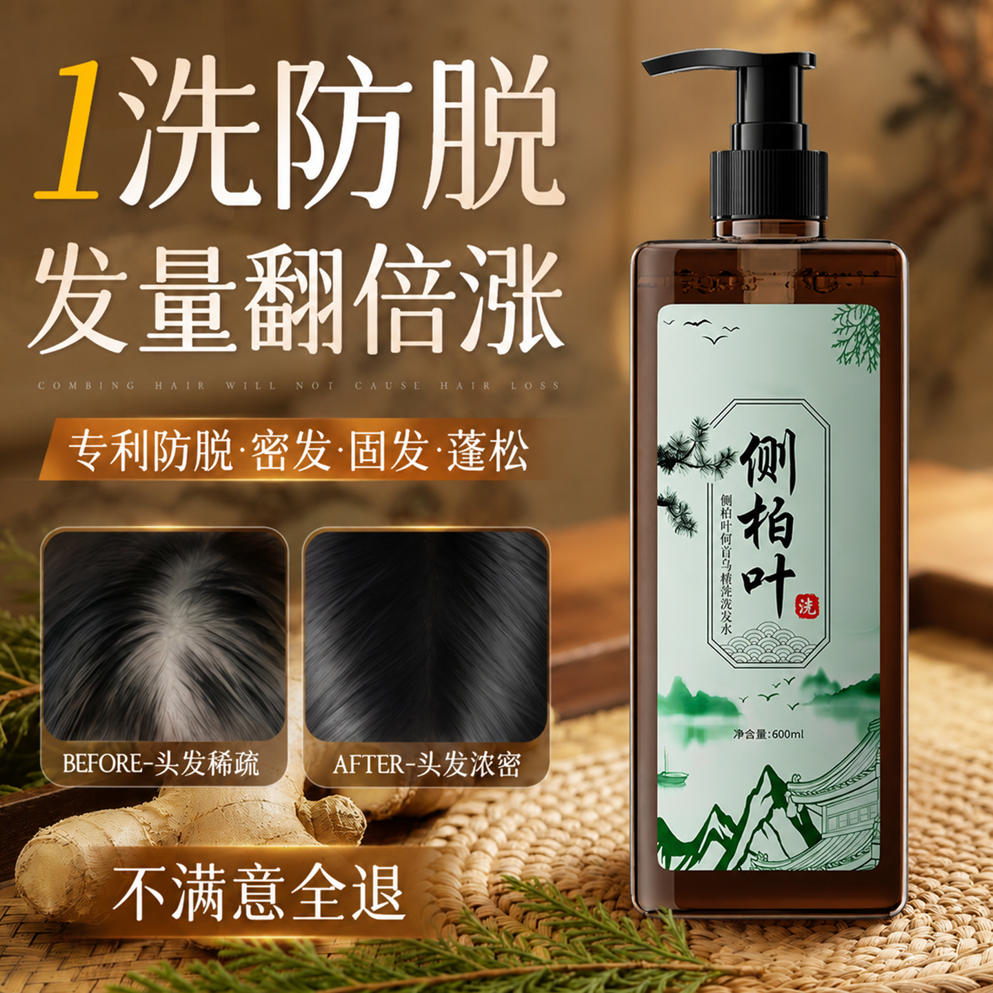 侧柏叶生姜洗发水固育发控油蓬松去屑止痒生发增发密发洗头膏