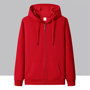 男士上衣春季青少年宽松休闲拉链开衫卫衣秋冬季男款连帽红色外套
