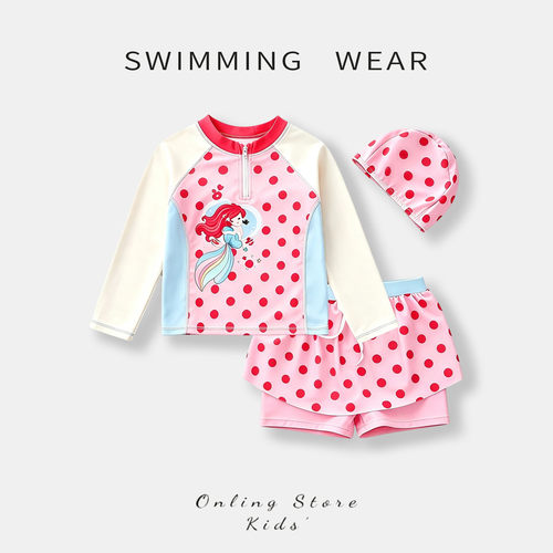 夏季新款女童长袖分体泳衣套装
