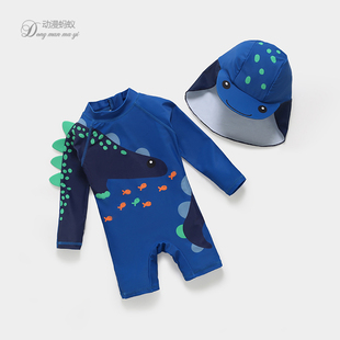 游泳衣儿童男3岁k2宝宝泳衣男宝小童长袖男孩泳衣连体海边儿童泳