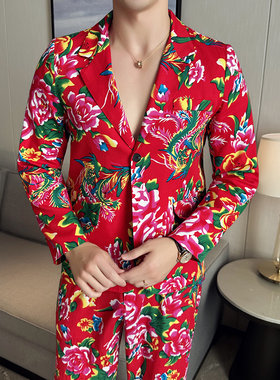 伟大航路中国风花西服套装