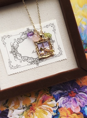 Villa Torre Galli｜古典油画水晶宝石 小众孤品毛衣链