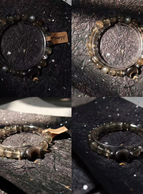 FloatingFeast｜流动的盛宴 罕见黑月光与银曜石手链 NO.043002