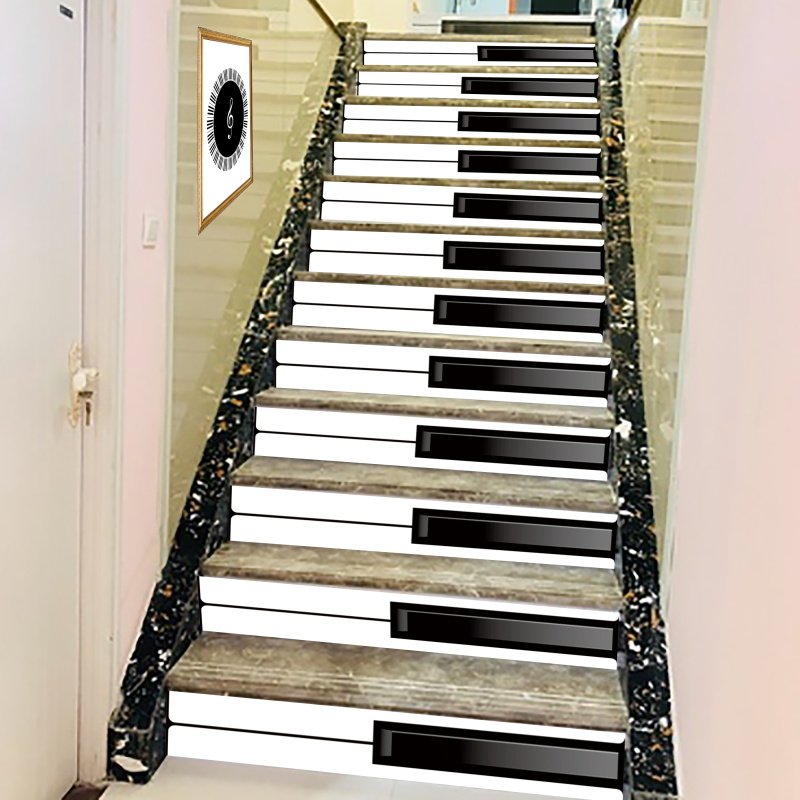 水泥楼梯贴纸台阶贴广告毛胚贴黑白钢琴键盘幼儿园防滑自粘垫踏步